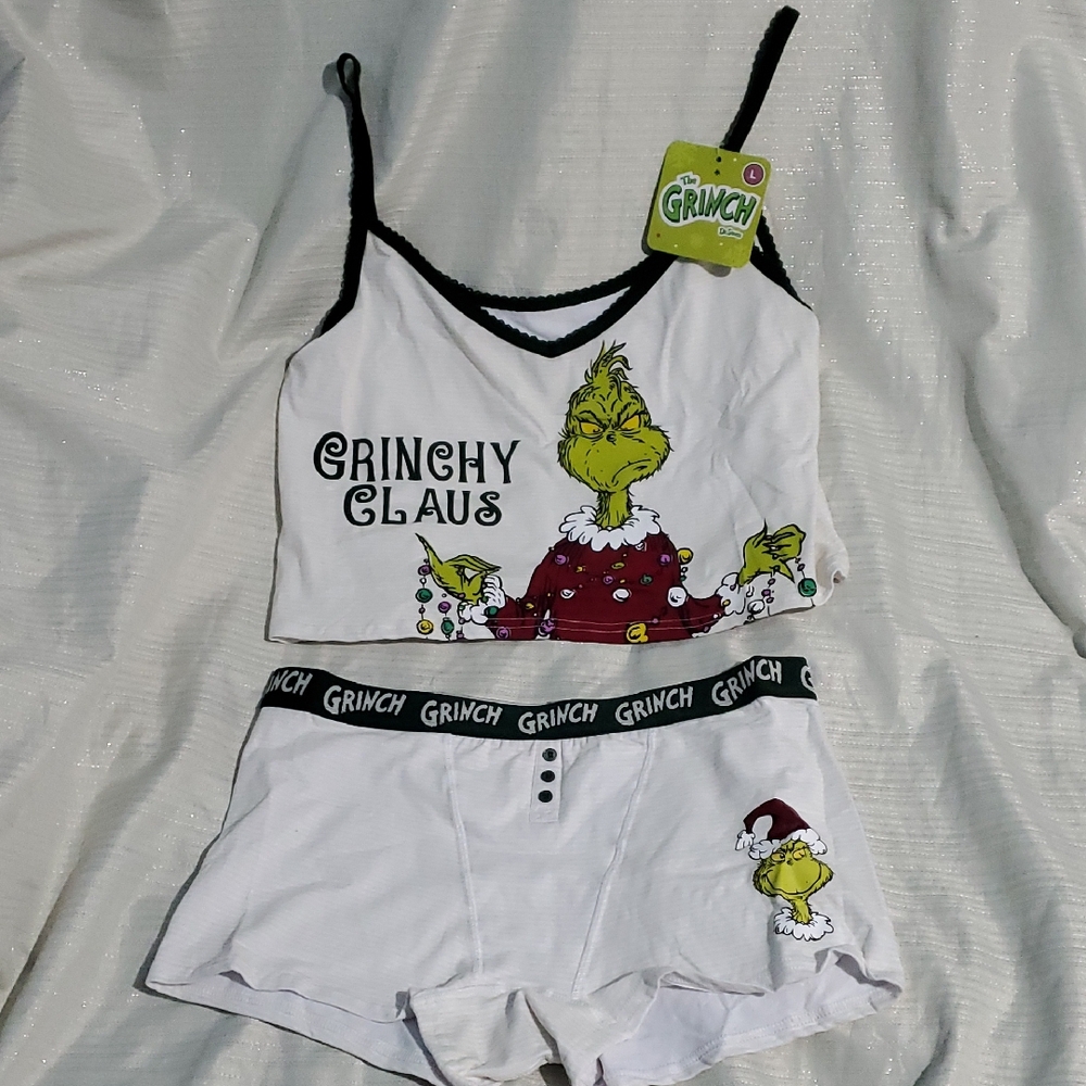 Women's The Grinch Crop Tank And Boy Short Lounge Underwear Set